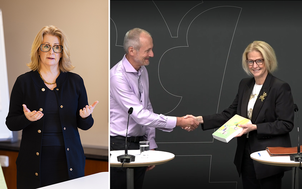 Per Myrehed samt skärmbild från pressträffssändning